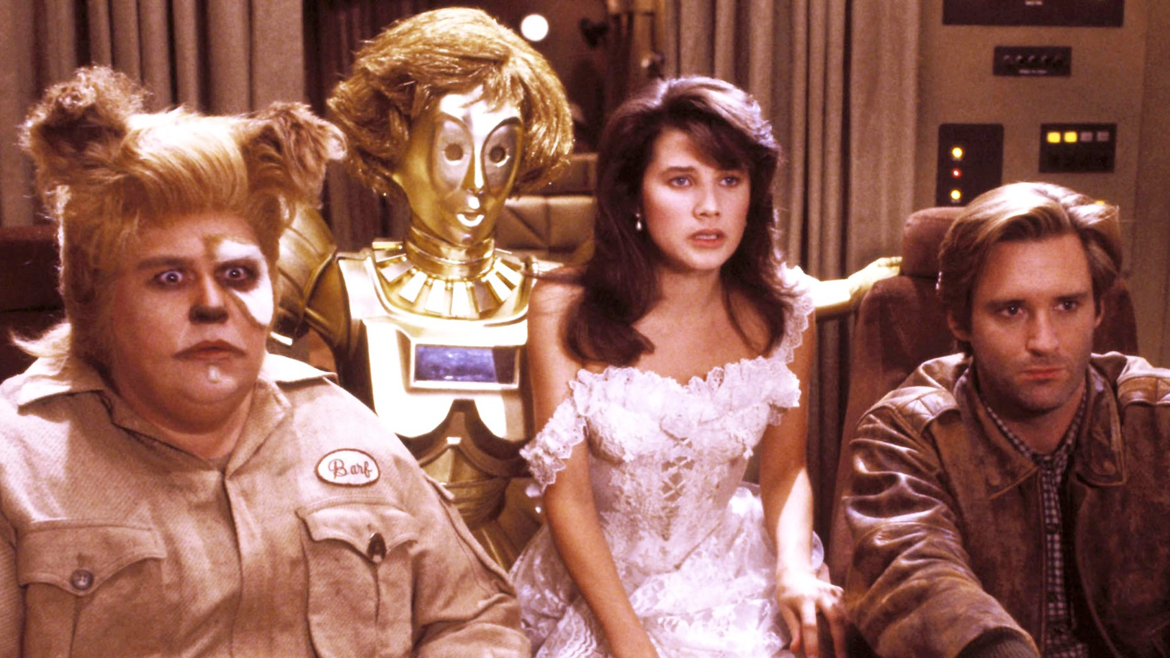 The cast of the movie Spaceballs in a still from the film.