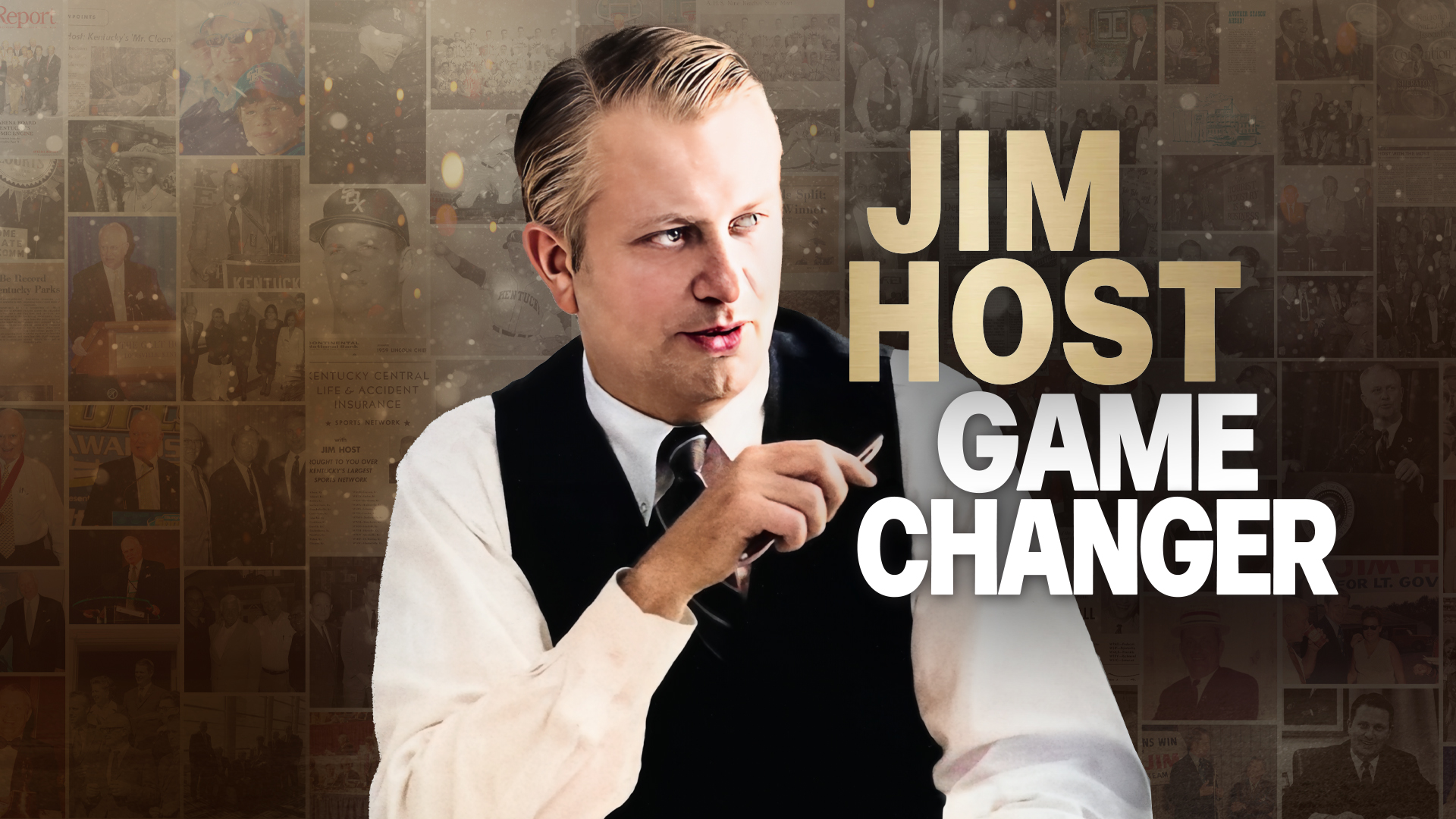 Photo of Jim Host in a white shirt, tie, and vest with the title on the image