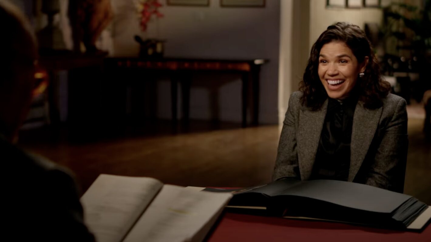 America Ferrera looking surprised and excited