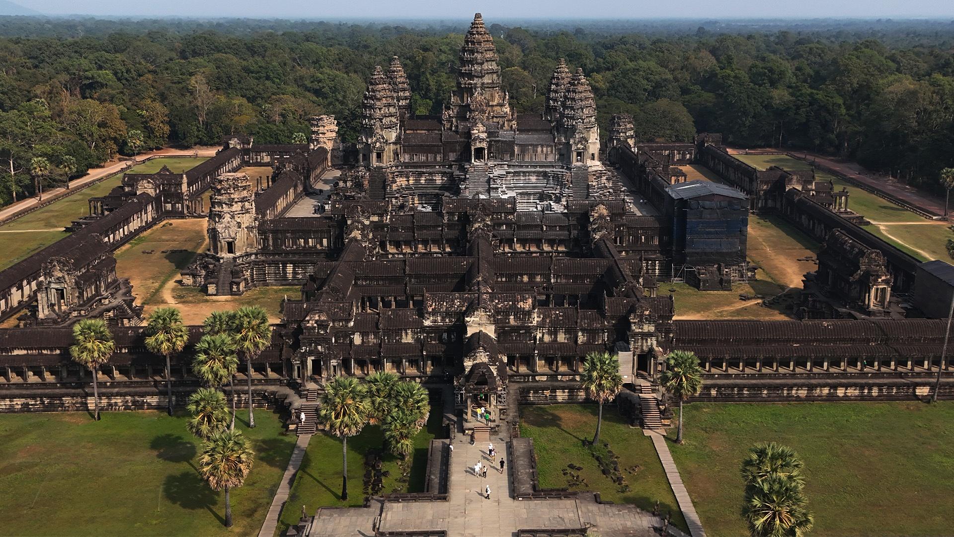 Aerial view of the expansive ruins of Angkor