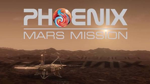 The title treatment for "Phoenix Mars Mission" laid over a rendering of the Martian landscape