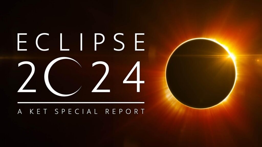 An image of a solar eclipse with the program's title treatment superimposed over the image.
