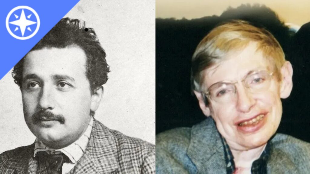 Stephen Hawking and Albert Einstein with KET's Passport logo in the corner