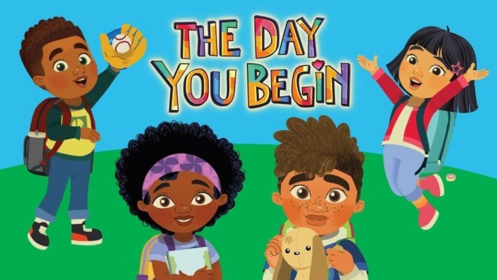 Animated characters, Angelina, Rigoberto,  Minjin and Andre, from the animated show The Day You Begin.