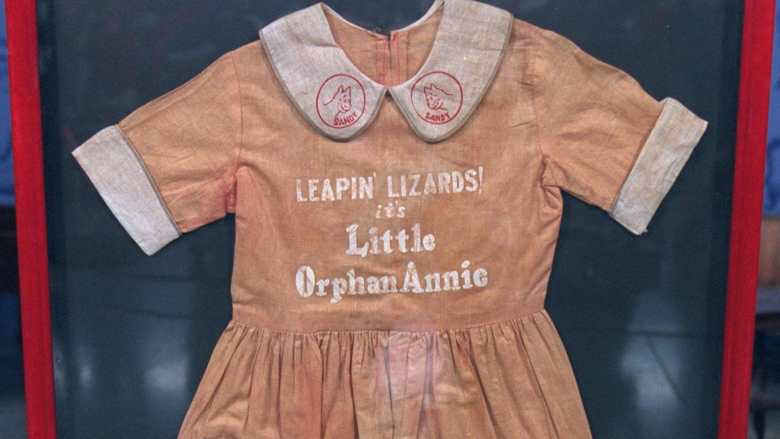 Little Orphan Annie dress from 1930 mounted in frame