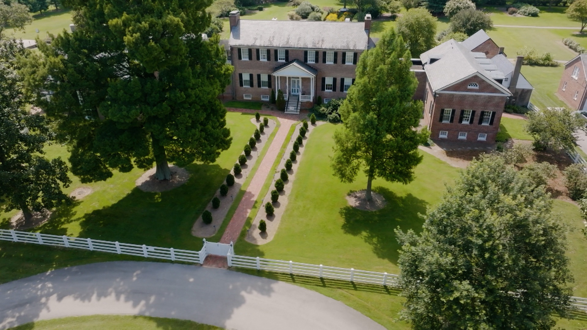 aerial view of large house on Oxmoor Farm