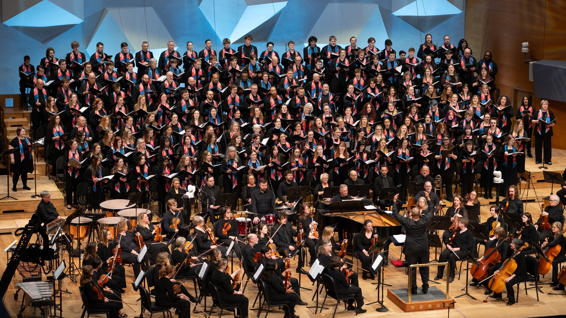 Large choir and orchestra on stage