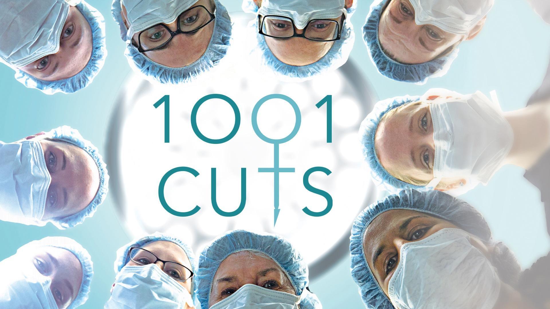 Doctors surround an operating light, looking down, as seen from perspective of patient about to undergo surgery