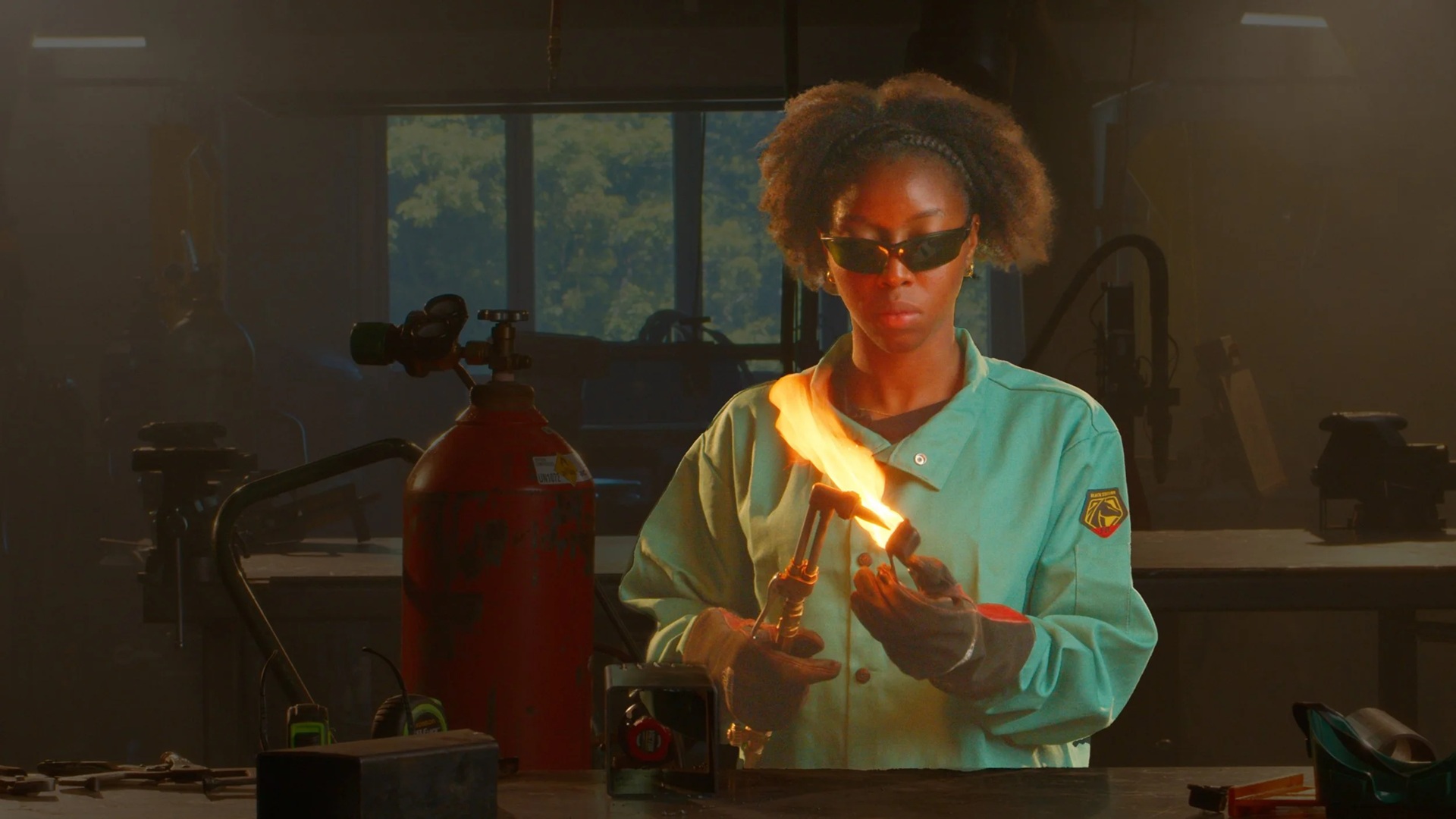A person using a blowtorch