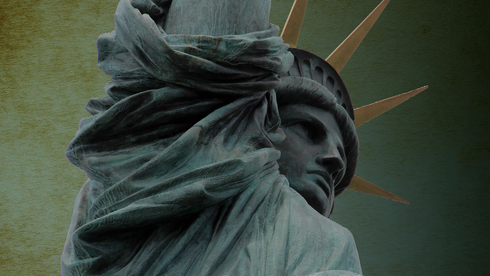 Illustration-style photograph of the Statue of Liberty
